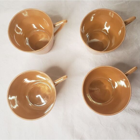 Orange lustreware miniature porcelain cups & saucers - Picture 4 of 11